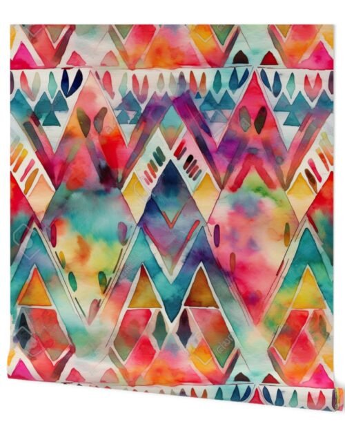Bright Watercolor Aztec Geometric Pattern Wallpaper