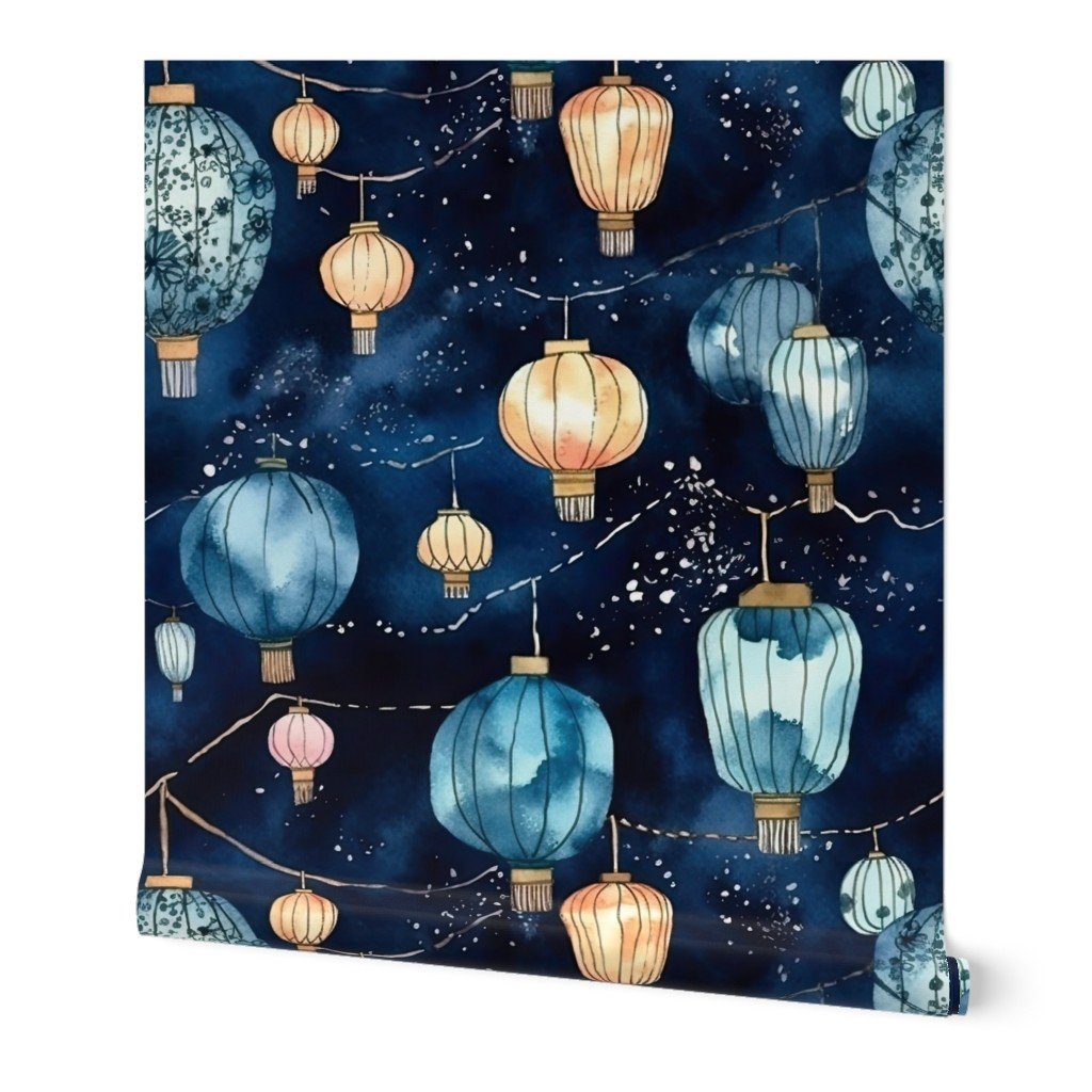 Watercolor Multi-Colored Chinese Paper Lanterns Wallpaper