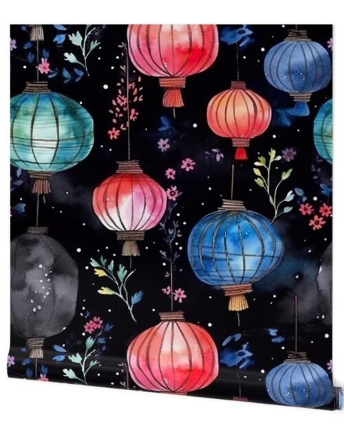 Watercolor Multi-Colored Chinese Paper Lanterns Wallpaper
