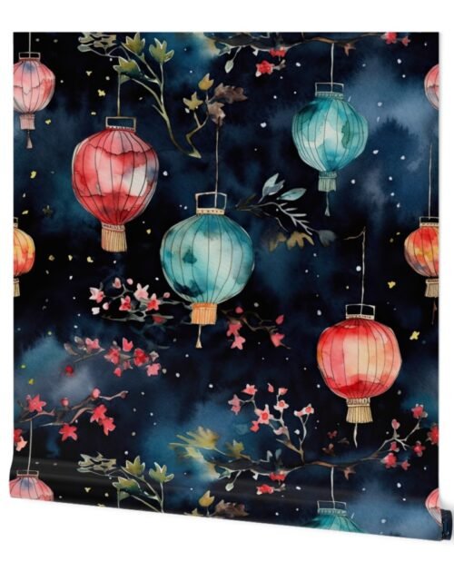 Watercolor Multi-Colored Chinese Paper Lanterns Wallpaper