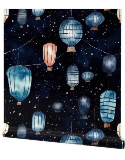 Watercolor Multi-Colored Chinese Paper Lanterns Wallpaper