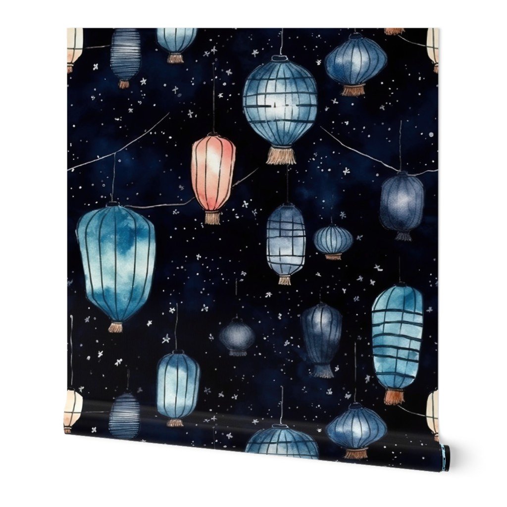 Watercolor Multi-Colored Chinese Paper Lanterns Wallpaper Watercolor Multi-Colored Chinese Paper Lanterns Wallpaper
