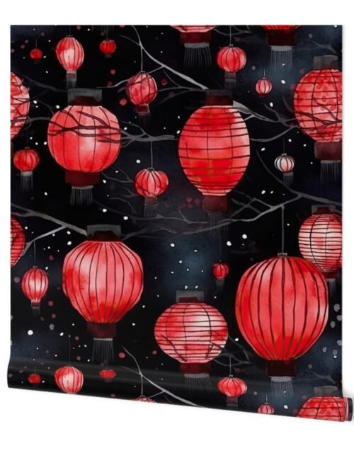 Red Glowing Chinese Paper Lanterns Watercolor Wallpaper