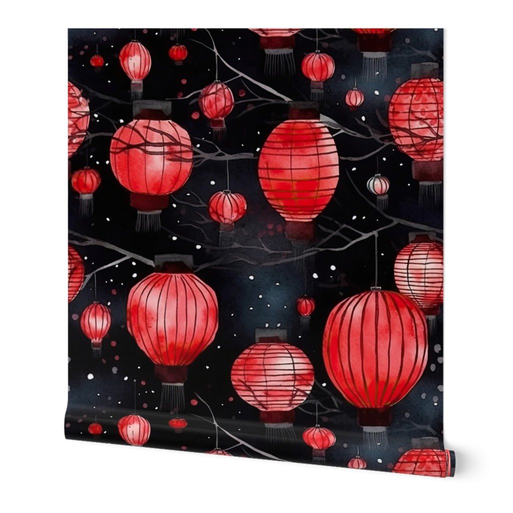 Red Glowing Chinese Paper Lanterns Watercolor Wallpaper Red Glowing Chinese Paper Lanterns Watercolor Wallpaper