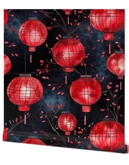 Red Glowing Chinese Paper Lanterns Watercolor Wallpaper