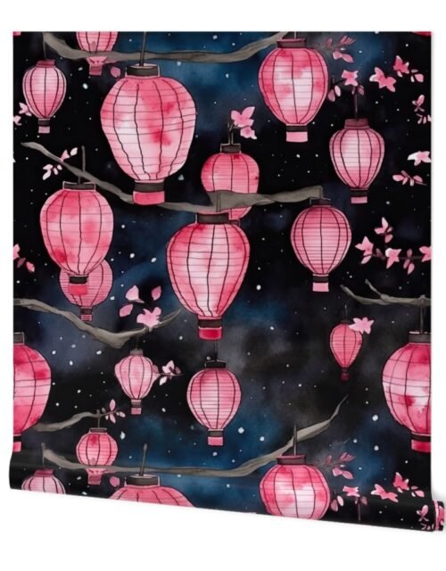 Glowing Chinese Paper Lanterns Watercolor Wallpaper