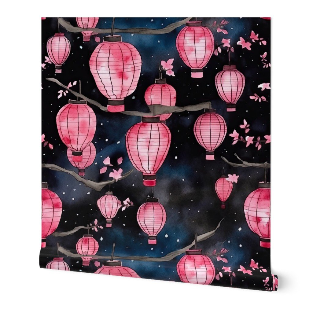 Glowing Chinese Paper Lanterns Watercolor Wallpaper Glowing Chinese Paper Lanterns Watercolor Wallpaper