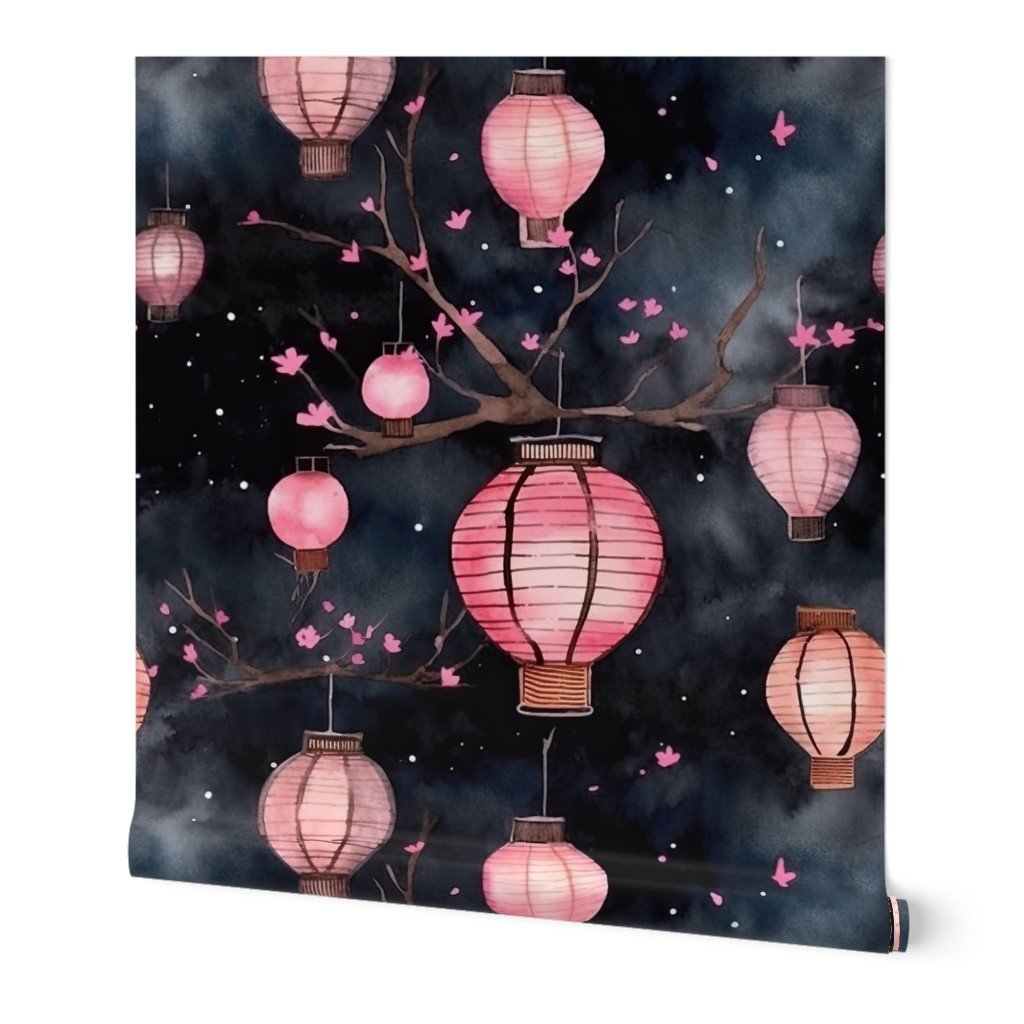 Small Pink Glowing Chinese Paper Lanterns Watercolor Wallpaper Small Pink Glowing Chinese Paper Lanterns Watercolor Wallpaper