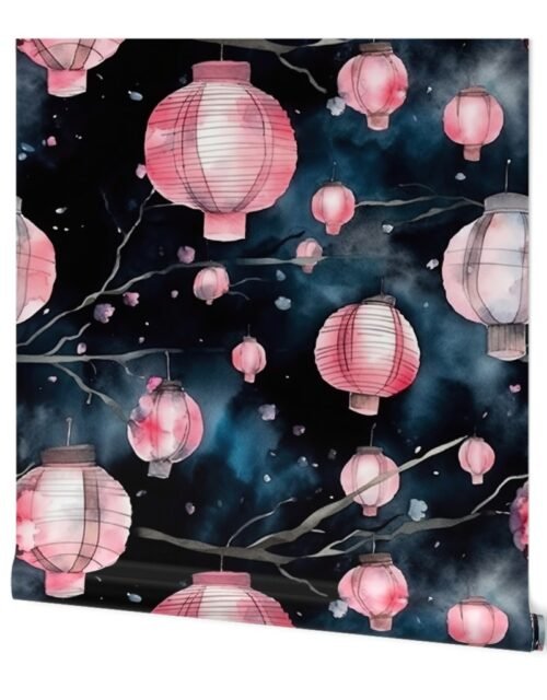 Glowing Chinese Paper Lanterns Watercolor Wallpaper