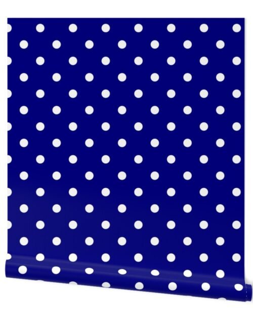 1 inch White Polkadots on Royal  Blue Wallpaper