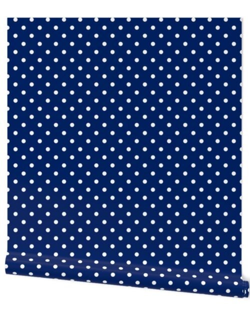 1/2 inch White Polkadots on Navy Blue Wallpaper