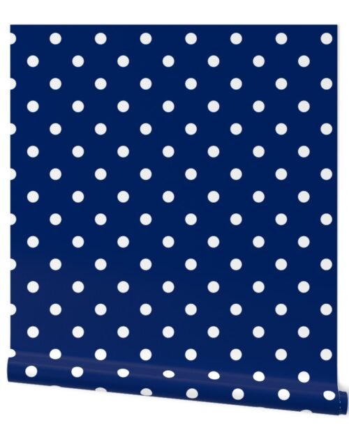 1 inch White Polkadots on Navy  Blue Wallpaper