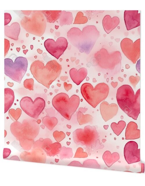 Watercolor Pink and Red Valentines Hearts Wallpaper