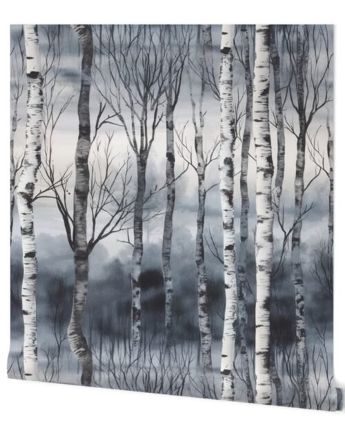 Endless Silver Birch Tree Dreamscape Trees in Misty Forest Watercolor Wallpaper