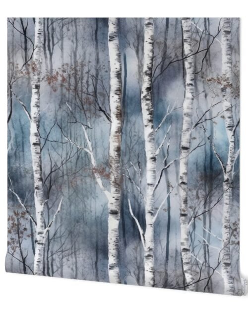 Endless Silver Birch Tree Dreamscape Trees in Misty Forest Watercolor Wallpaper