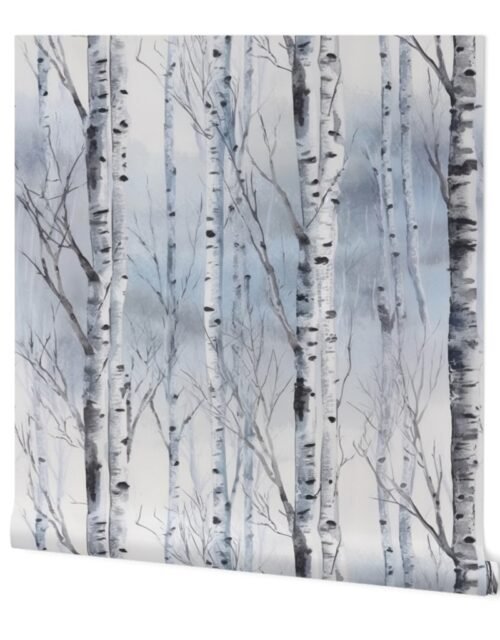 Endless Silver Birch Tree Dreamscape Trees in Misty Forest Watercolor Wallpaper