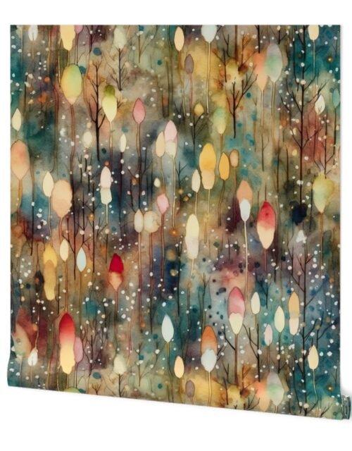 Watercolor Christmas Tree Farm with Christmas Lights Wallpaper