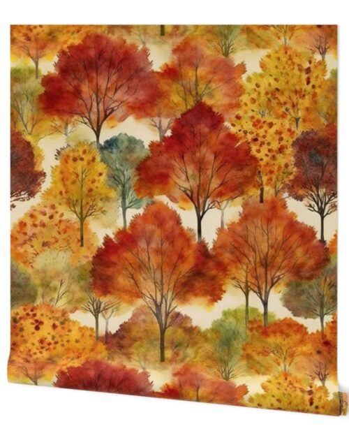 Watercolor of New England Endless Forest Fall Trees Wallpaper