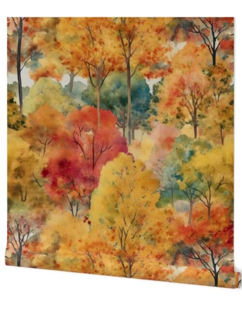 Watercolor of New England Endless Forest Fall Trees Wallpaper