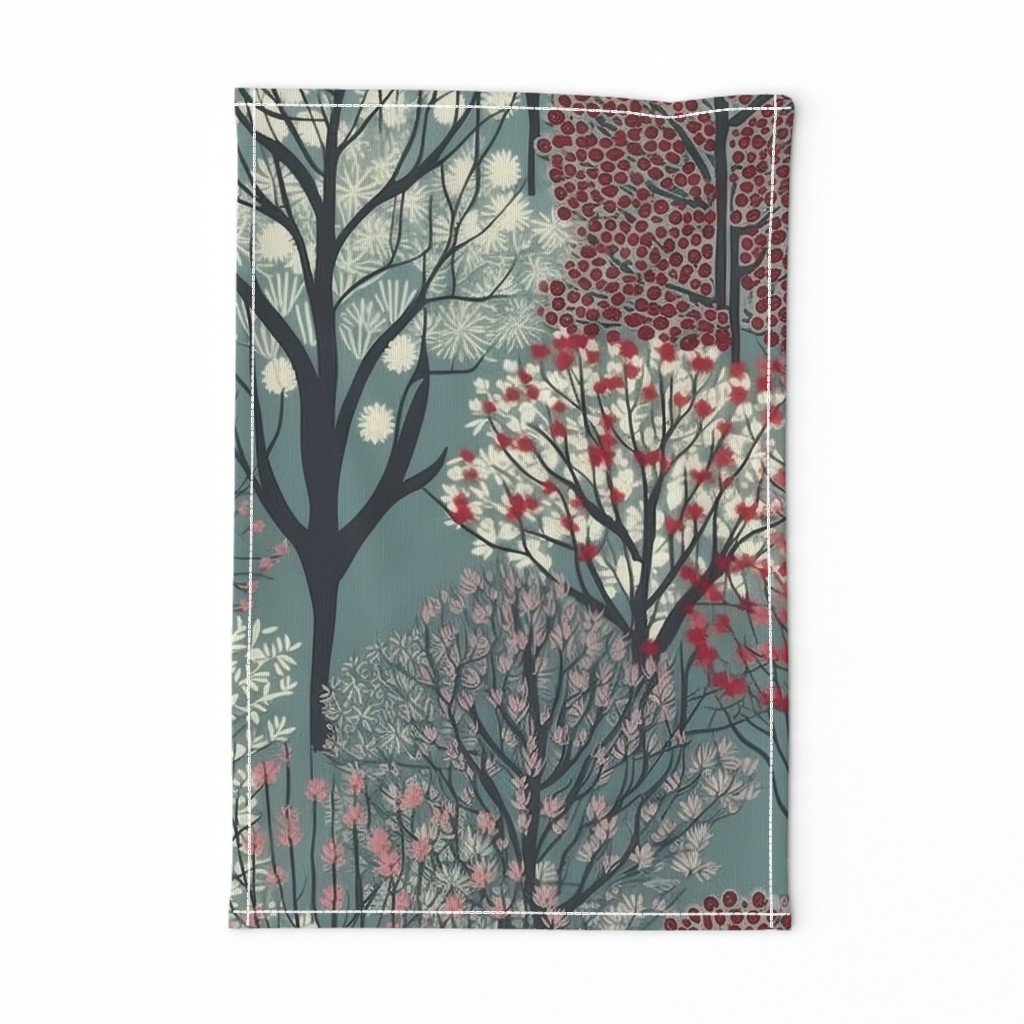 New England Endless Forest Trees Winter Tea Towel New England Endless Forest Trees Winter Tea Towel