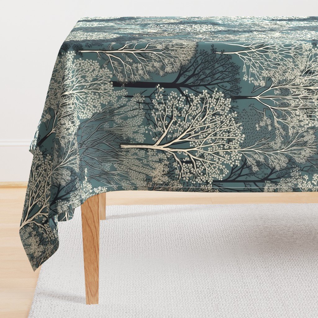 New England Endless Forest Trees Winter Rectangular Tablecloth New England Endless Forest Trees Winter Rectangular Tablecloth