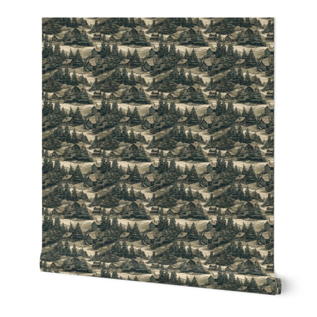 Montana Treescape Evergreens with Cabins Wallpaper Montana Treescape Evergreens with Cabins Wallpaper