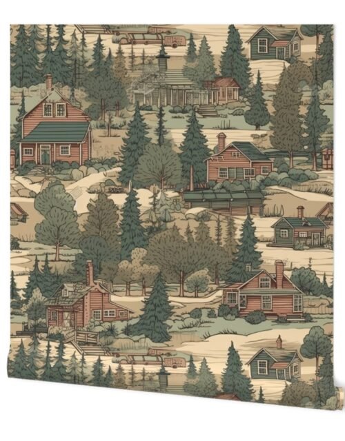 Montana Treescape Evergreens with Cabins Wallpaper