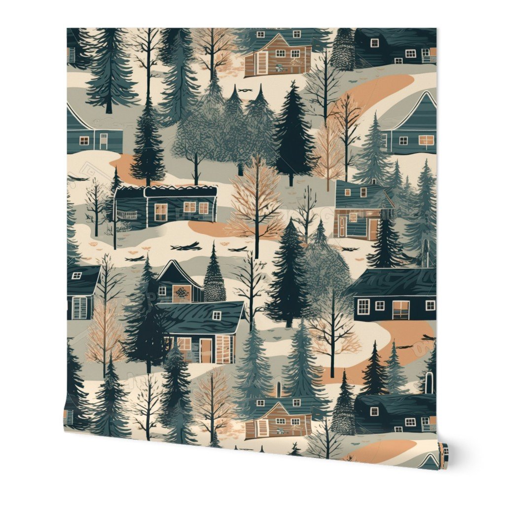 Montana Winter Cabins Montana with Evergreens Wallpaper Montana Winter Cabins Montana with Evergreens Wallpaper