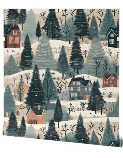 Montana Winter Cabins Montana with Evergreens Wallpaper