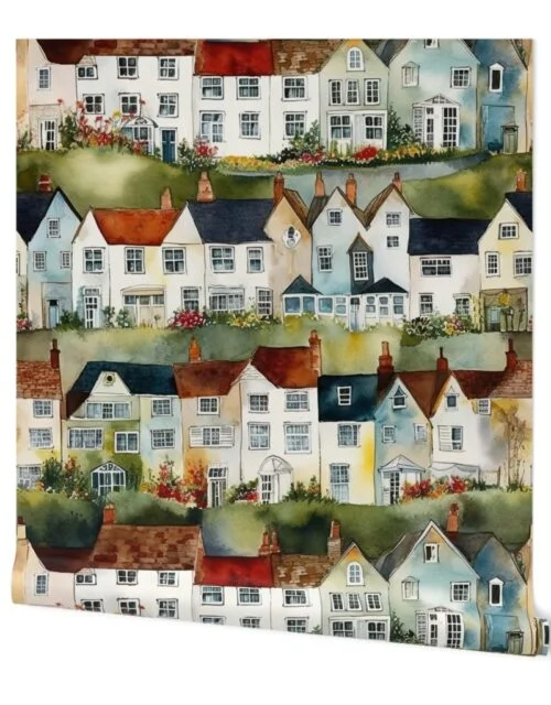 English Village Houses in Watercolor Wallpaper