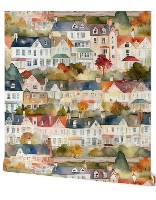 English Town Houses in Watercolor Wallpaper