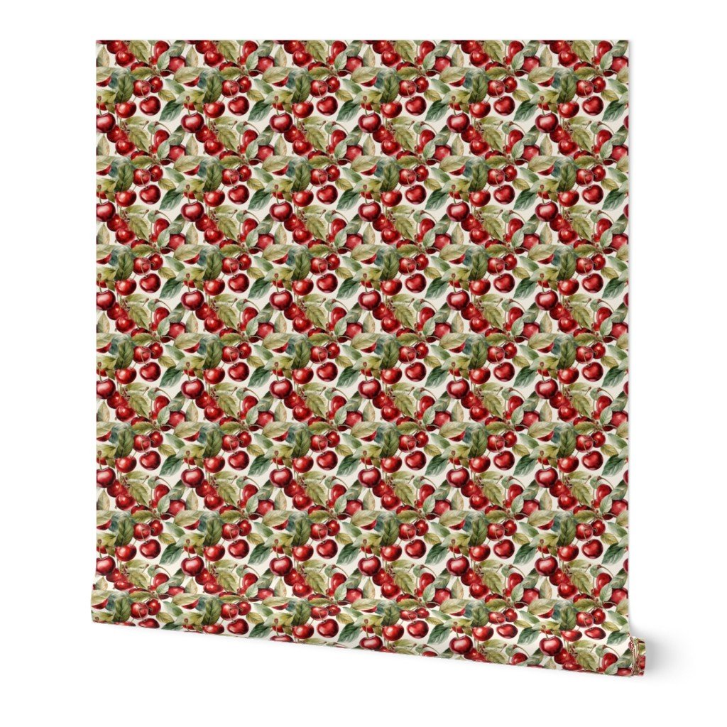 Watercolor Seamless Repeat of Wild Red Cherries Wallpaper Watercolor Seamless Repeat of Wild Red Cherries Wallpaper