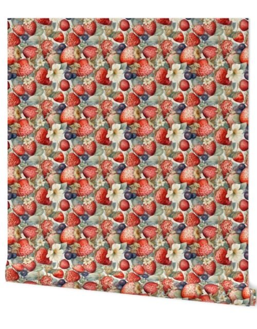 Watercolor Summer Berries blueberries and Strawberries Wallpaper