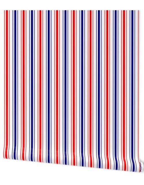 Large Red White and Blue USA Vertical Ticking Stripes Wallpaper