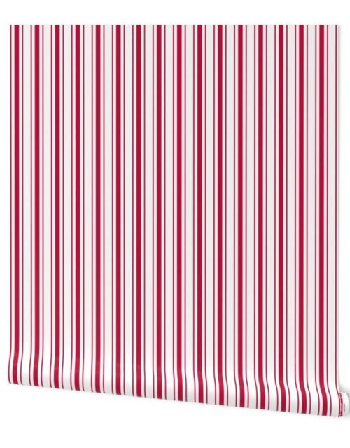 Alabama State Crimson Red and White Vertical Ticking Stripes Wallpaper