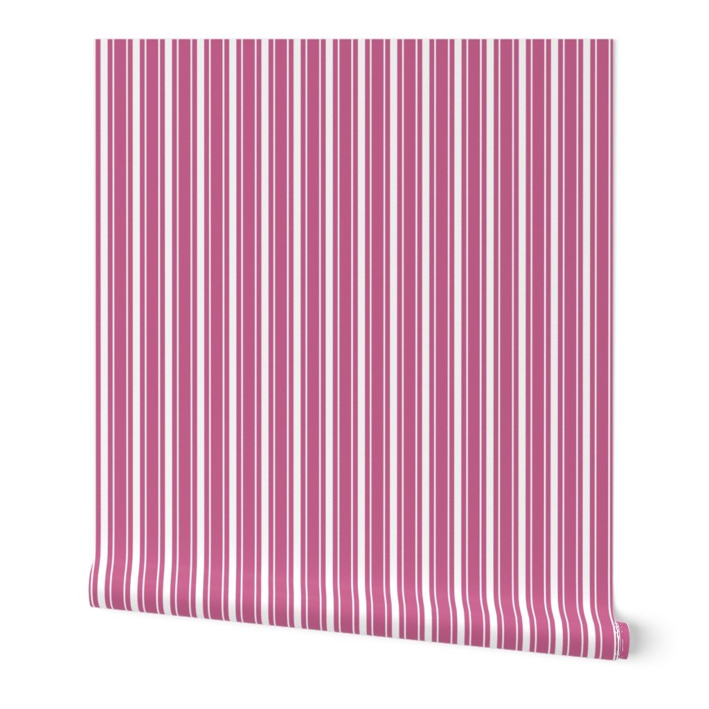 Reversed Peony Pink and White Vertical Mattress Ticking Stripes Wallpaper Reversed Peony Pink and White Vertical Mattress Ticking Stripes Wallpaper