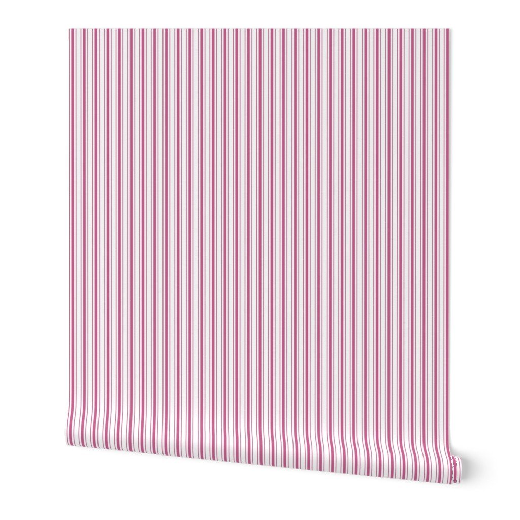 Small Peony Pink and White Vertical Mattress Ticking Stripes Wallpaper Small Peony Pink and White Vertical Mattress Ticking Stripes Wallpaper
