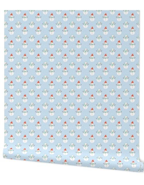 White Christmas Snowmen on Blue Wallpaper