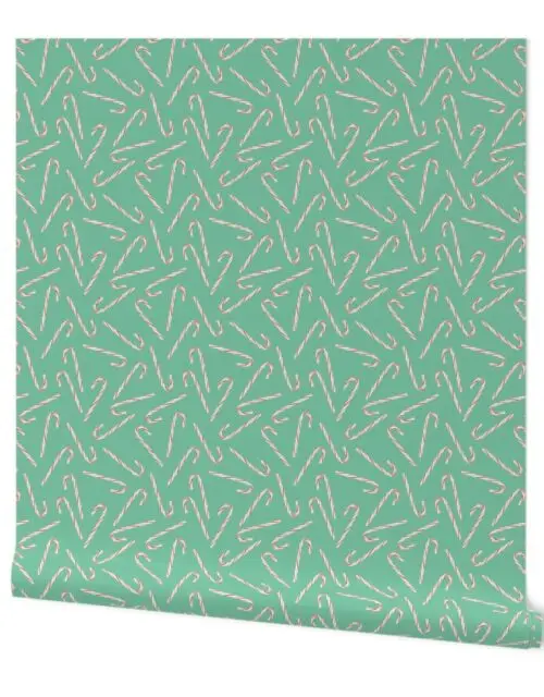 Mini Christmas Candy Canes on Mint Wallpaper