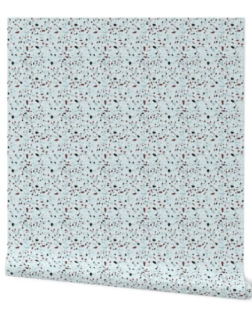 Pale Blue Terazzo Marble Chips in Rust, Coal and Blue Grey Wallpaper