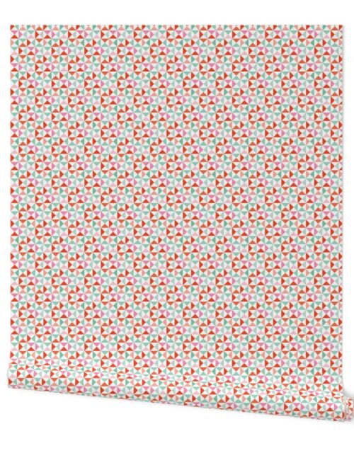 Merry Bright Christmas Coordinate Green & Orange Triangles Wallpaper
