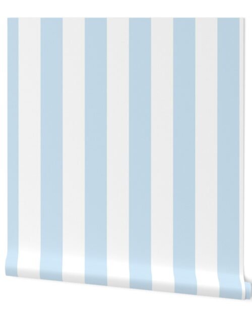 Merry Bright Pastel Blue and White Vertical 3 inch Big Top Circus Stripe Wallpaper