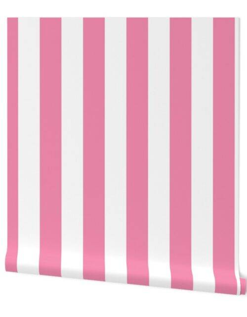 Merry Bright Rose and White Vertical 3 inch Big Top Circus Stripe Wallpaper