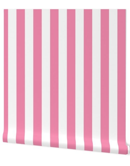 Merry Bright Coordinate Rose and White Vertical 2 inch Cabana Stripe Wallpaper