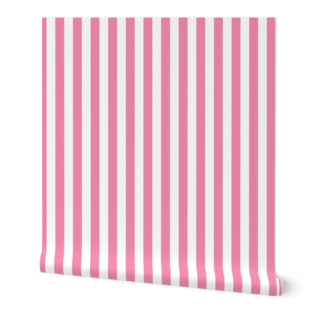 Merry Bright Rose and White Vertical 1 inch Beach Hut Stripe Wallpaper Merry Bright Rose and White Vertical 1 inch Beach Hut Stripe Wallpaper