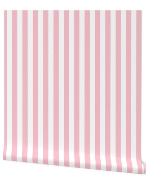 Merry Bright Pink and White Vertical 1 inch Beach Hut Stripe Wallpaper
