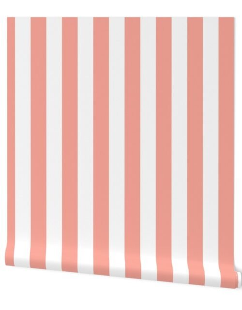 Merry Bright Pastel Peach and White Vertical 2 inch Cabana Stripe Wallpaper