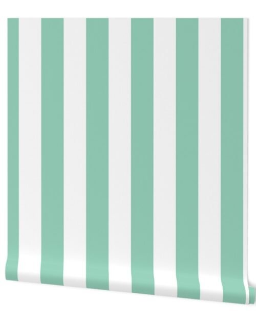 Merry Bright Mint Green and White Vertical 3 inch Big Top Circus Stripe Wallpaper