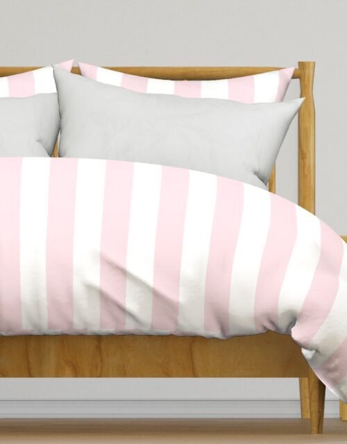 Merry Bright Pale Pink and White Vertical 3 inch Big Top Circus Stripe Duvet Cover
