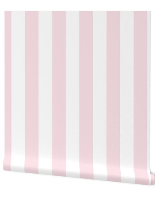 Merry Bright Pale Pink and White Vertical 3 inch Big Top Circus Stripe Wallpaper